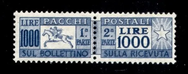 Italian Republic 1954 - Cavallino L.1000 Wheel Watermark, new MNH - Sassone
