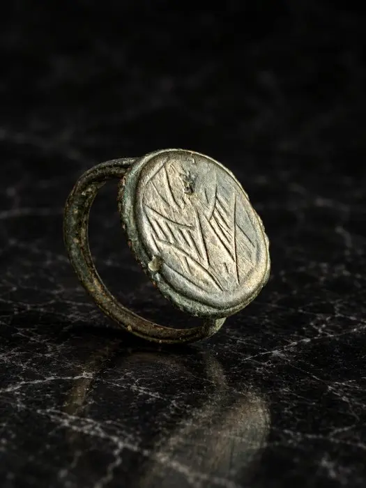 Medieval Bronze Finger Ring with Worn Oval Bezel 10th to...