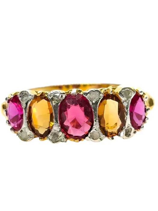 No reserve price - Ring - 9 kt. Silver, Yellow gold Ruby - Mixed gemstones