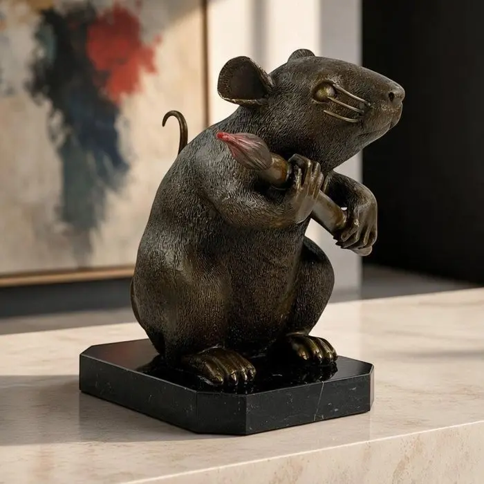 Banksy - inspired by - Sculpture, Love Rat - 7.8 kg - 27 cm - Bronze, Marble