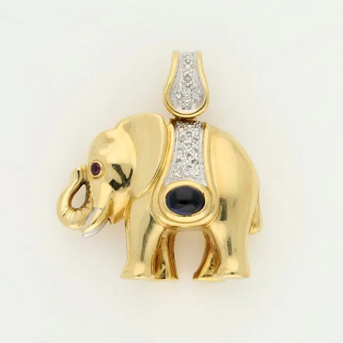 Pendant - 18 kt. Yellow gold, White gold Diamond (Natural) - Saffier-Robijn