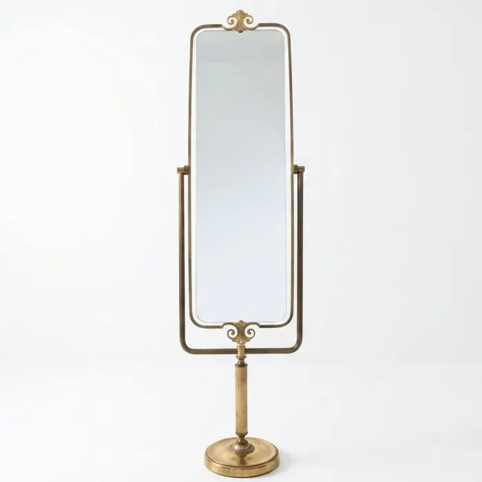 Standspiegel im Art-Déco-Stil – Messingfarbener Schminkspiegel mit schwenkbarem Rahmen - Spegel - Metall