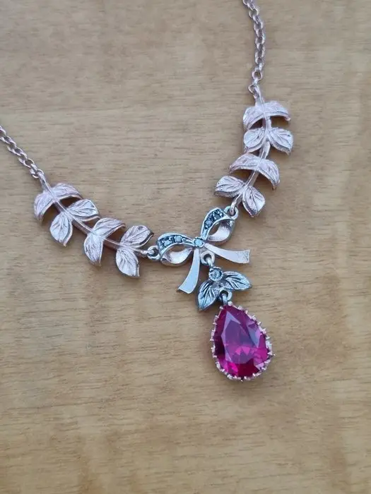 No reserve price - Necklace - 9 kt. Silver, Rose gold Ruby - Diamond