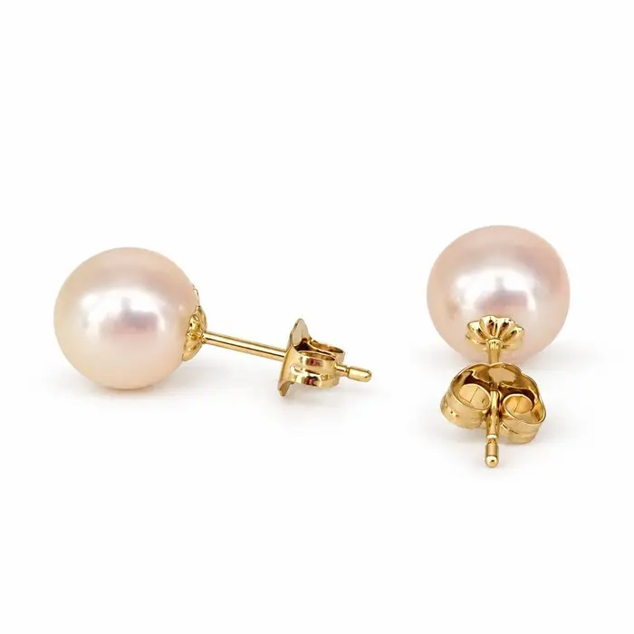 No reserve price - Earrings - 18 kt. Yellow gold Pearl - Akoya 8-8.5 mm