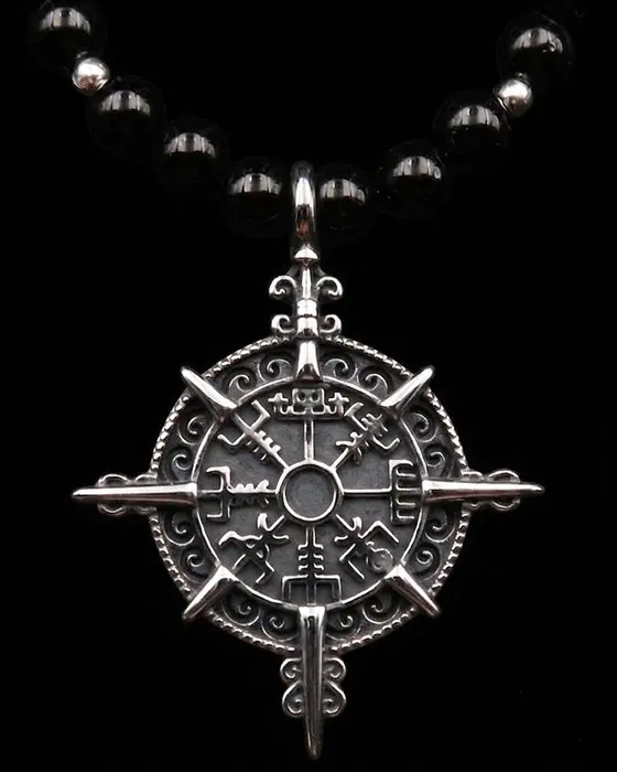 Viking Compass Vegvísir – Icelandic Talisman – Obsidian –...