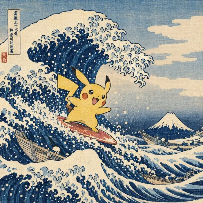 MEDSAN - Pikachu Surfing the Great Wave (波乗りピカチュウ) - UNIQUE WORK