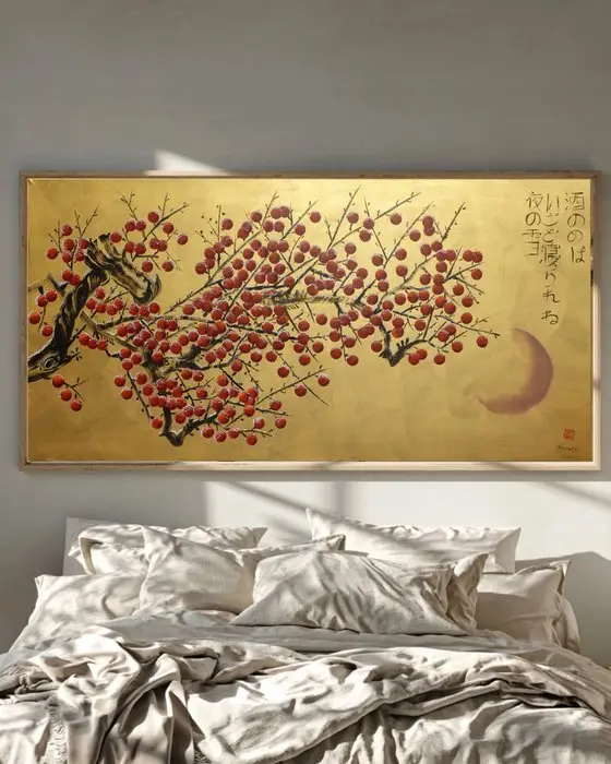 Ksavera - Japanese apple tree J579 - gold original painting on XXL canvas 210cm