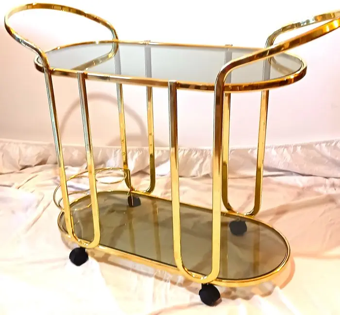 Serving trolley - Gilt brass, Smoked Glass - Hollywood Regency style