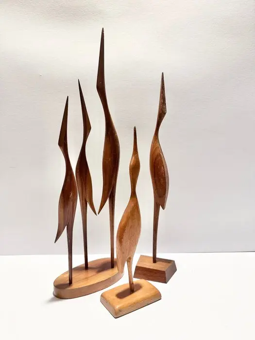 Figurine - Five wooden cranes / birds 41 cm (5) - Wood