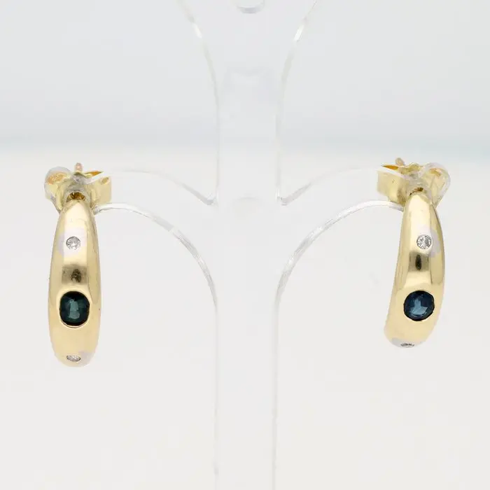 Earrings - 14 kt. Yellow gold - 0.04ct. tw. Diamond (Natural) - Sapphire