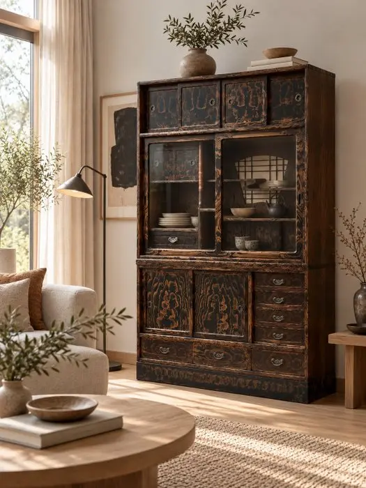 Cupboard - Keyaki (Japanese Zelkova) wood veneer with...