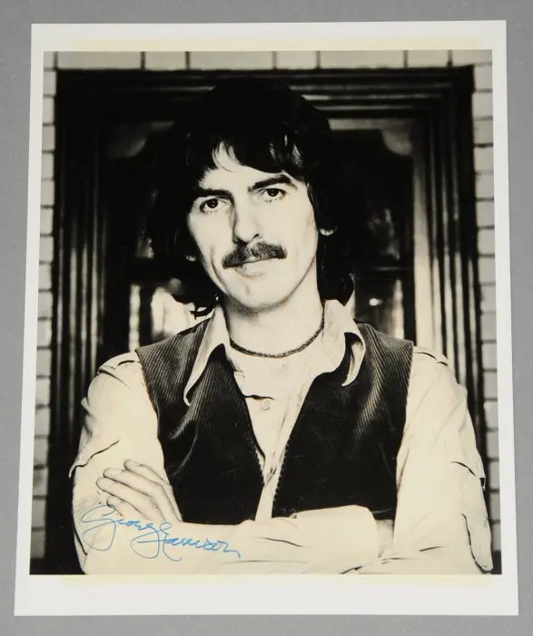 George Harrison / Beatles signed b/w promotion photograph...