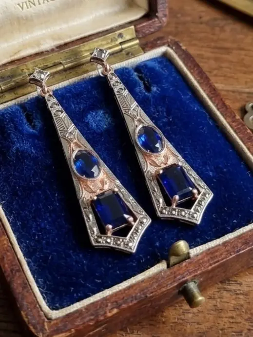 Senza prezzo di riserva - Orecchini - 9 kt Argento, Oro rosa Zaffiro - Diamante