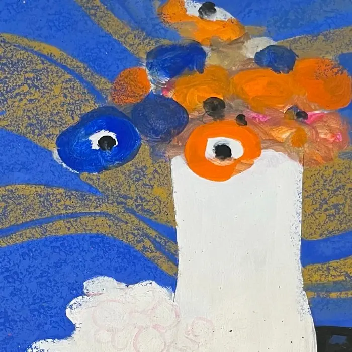 Yves Gannes (1931–2019) - Bouquet de fleurs vase blanc et...