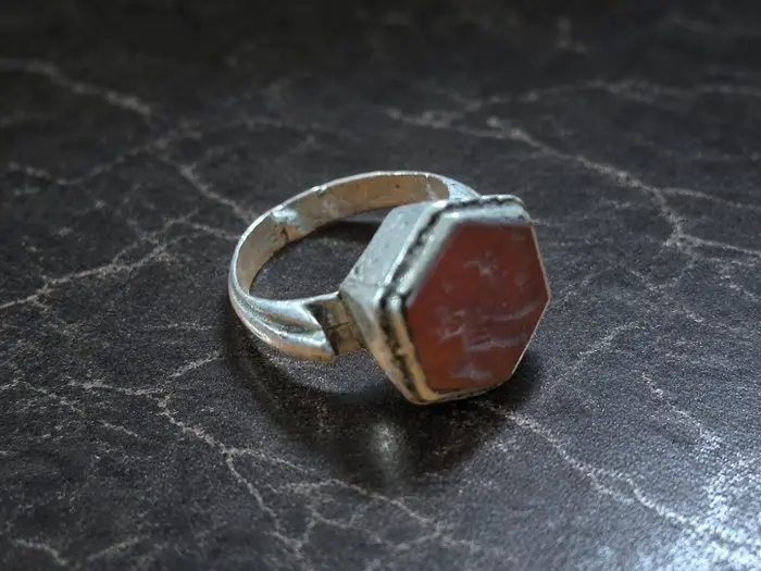 Islamic Silver Ring with Engraved Octagonal Carnelian...
