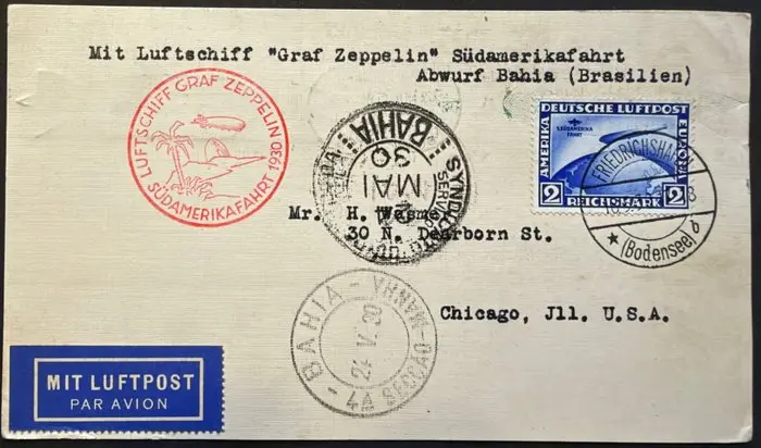 German Empire 1930 - Graf Zeppelin LZ127: 1st South...