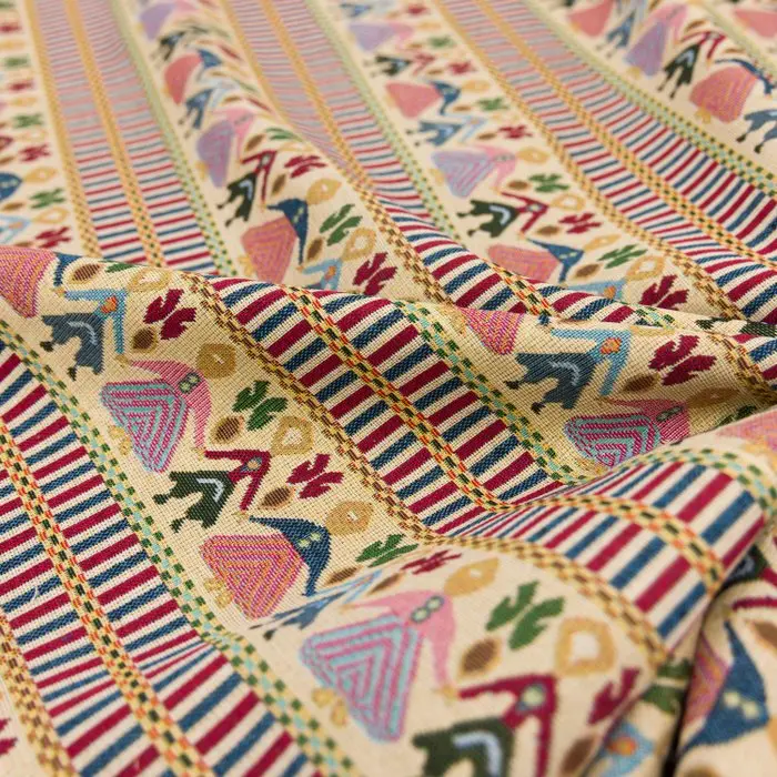 AA299 - Gobelin Fabric "Girotondo Folk" – Ethnic Pattern in Bands with Dancers