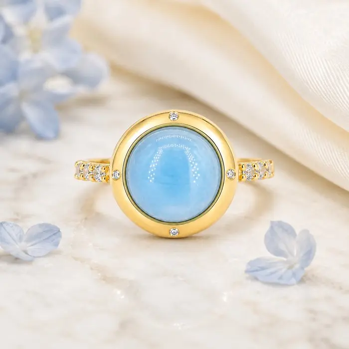 No reserve price - Ring Gold-plated Aquamarine - Diamond - 18K Gold Plated