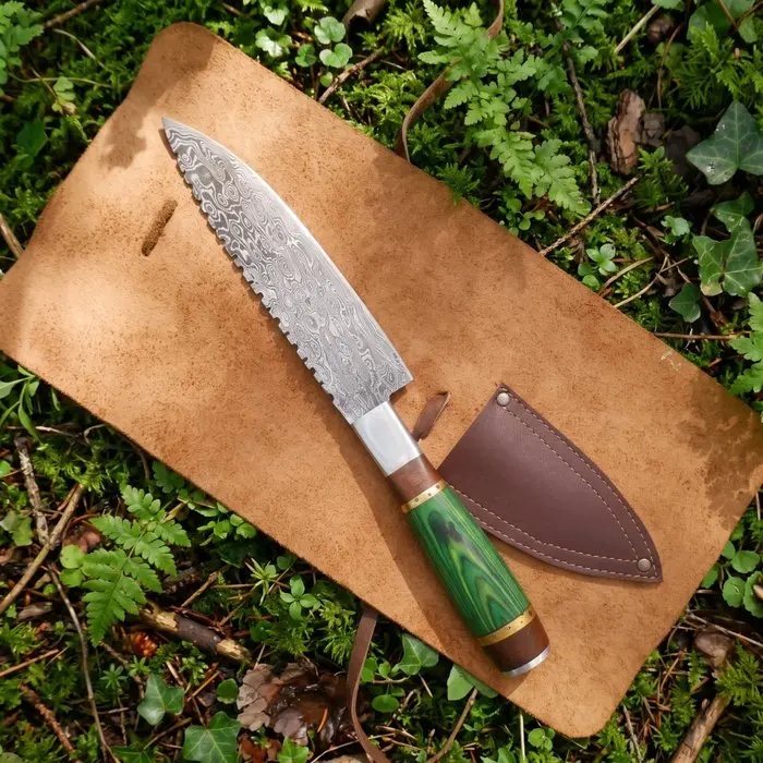 Kitchen knife - Santoku - Damascus Steel & Wood handle...