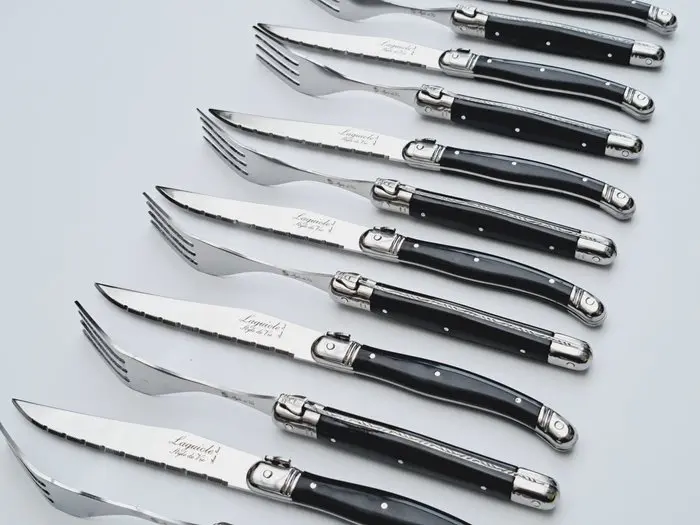 Laguiole - 6x Forks & 6x knives - Black - style de...