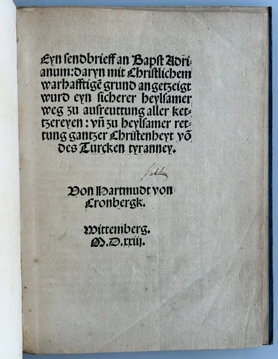 Hartmund von Cronberg - Eyn sendbrieff an Bapst Adrianum...