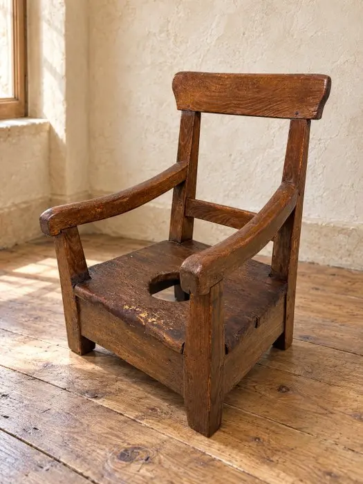 18e / 19e-eeuwse houten kinderkakstoel – doorleefde...
