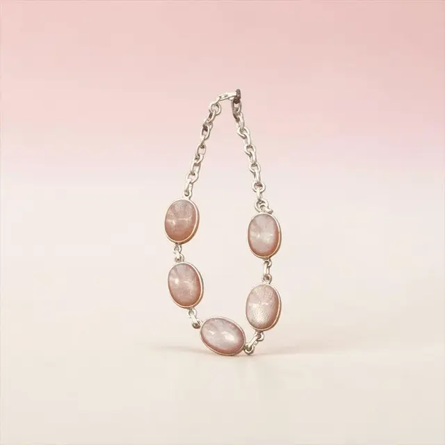 Moonstone Peach Silver Bracelet - Height: 20 cm - Width: 2 cm- 12 g - (1)
