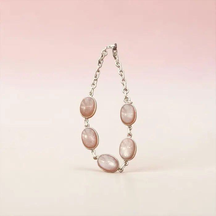 Moonstone Peach Silver Bracelet - Height: 20 cm - Width: 2 cm- 12 g - (1)