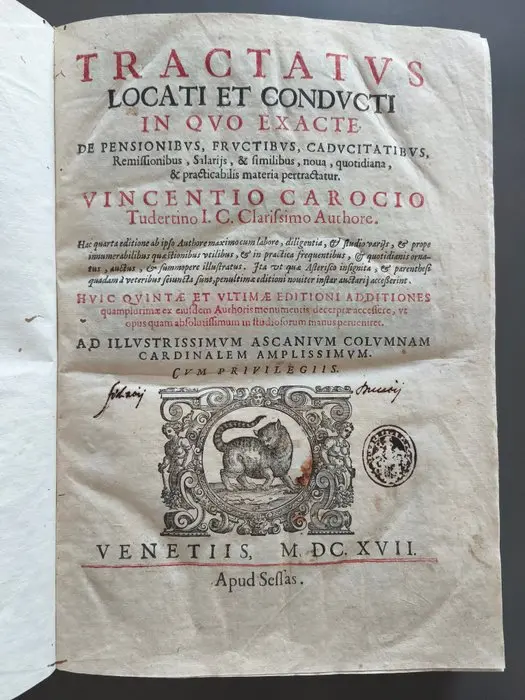 Vincenzo Carocci - Tractatus locati et conducti - 1617-1617