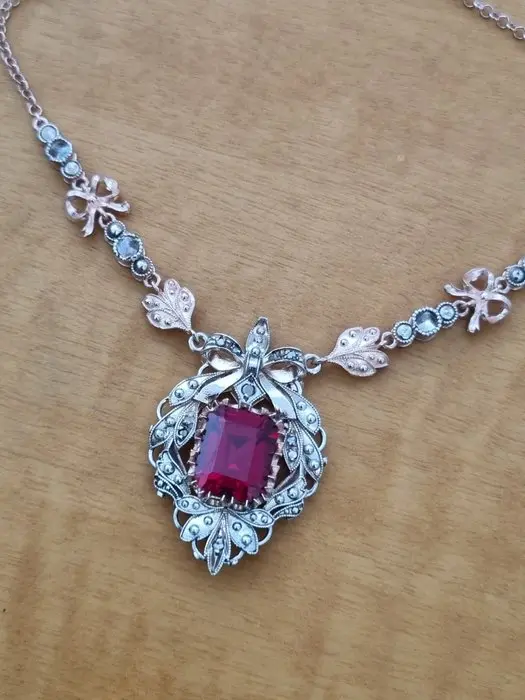No reserve price - Necklace - 9 kt. Silver, Rose gold Ruby - Diamond