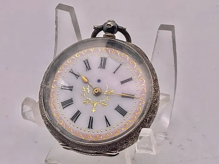 Cilindro . Argento . Quadrante rosa . Mercato Uk . 1880 . - 1850-1900