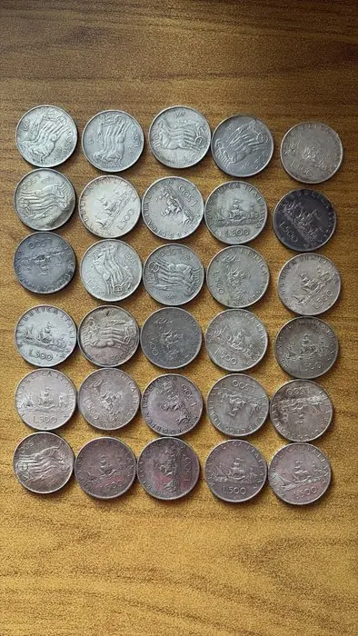 Italy, Republic 500 Lire Anni vari Caravelle / Centenario (30 monete)