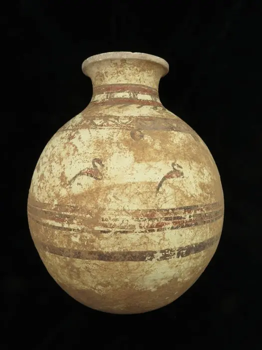 Bronze Age Earthenware Jar with Geometric and Bird decorations (1x) - 32 cm