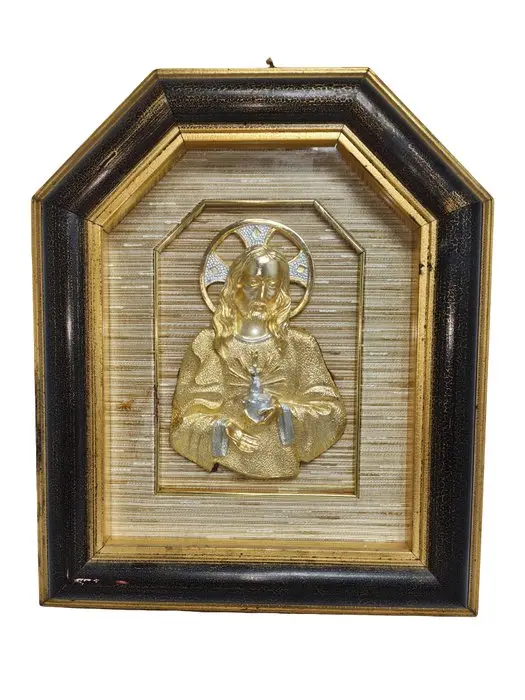 Icon - Sacred Heart of Jesus - 36 x 43 cm - Wood, 24k gold-plated gold