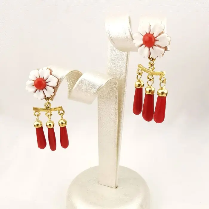 Coral - Sterling Silver 925 - Earrings - Italian craftsmanship