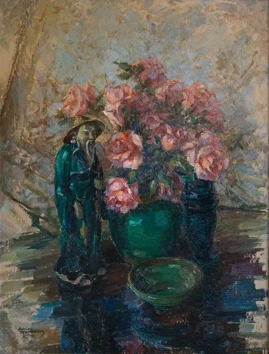 Adrien Wernaer (1899-1977) - Nature morte Roses et statue