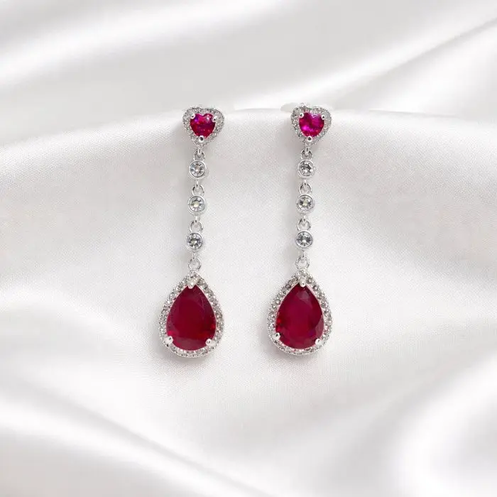 No reserve price - Earrings Gold-plated Ruby - Topaz - 18kt Gold Plated