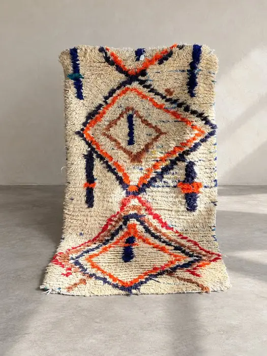 Tapis berbère marocain vintage fait main en laine - Rug...