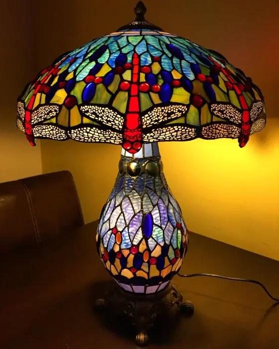 Tiffany stijl tafellamp Studio "BLUE DRAGONFLY" lamp met...