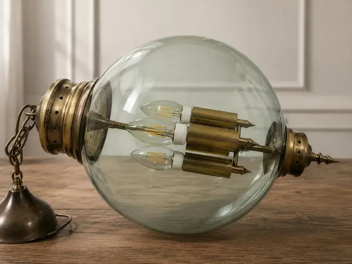 Sciolari (Attributed) - Hanging lamp - Glass, Brass - Mid-Century Smoked Glass