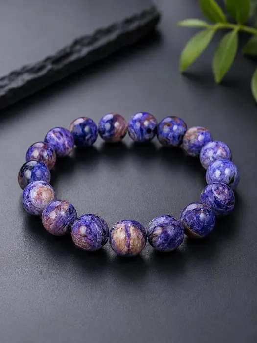 Statement Charoite Bead Bracelet – Unique Purple Mineral...