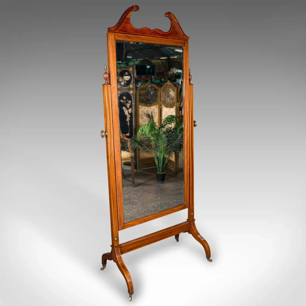 6' 5" Antique Gentlemans Outfitters Mirror, English, Dressing, Cheval