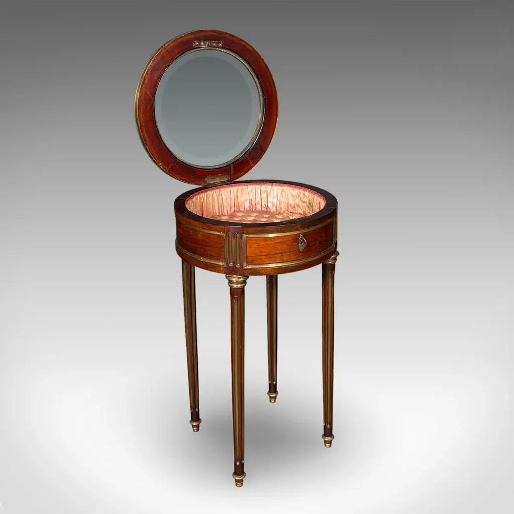 Antique Bijouterie Table, French Kingwood, Brass Glazed Vitrine, Victorian
