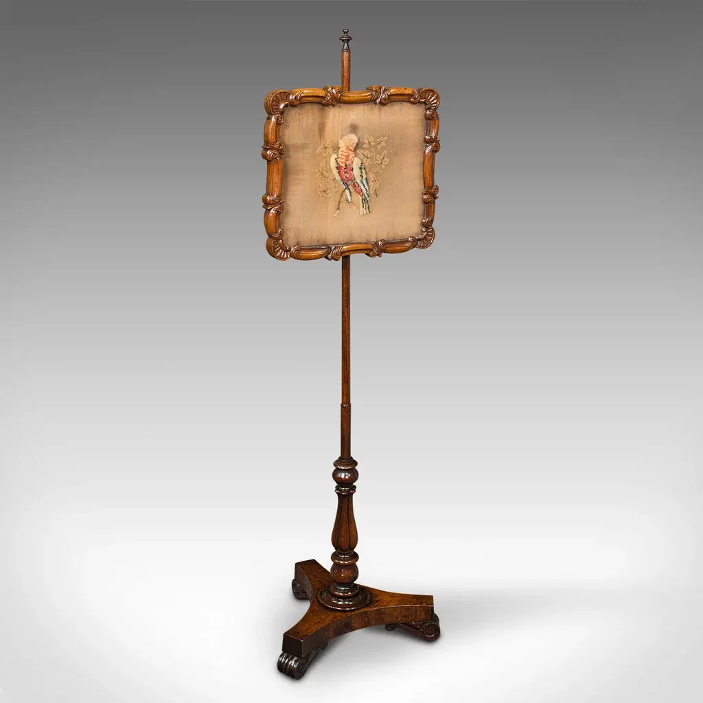 Antique Adjustable Pole Screen, English, Fireside Shield, Regency, Circa 1820
