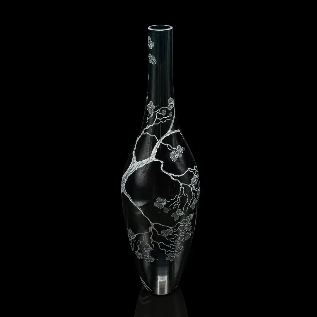 Tall Vintage Stem Vase, Oriental, Art Glass, Flower Sleeve, Japanese
