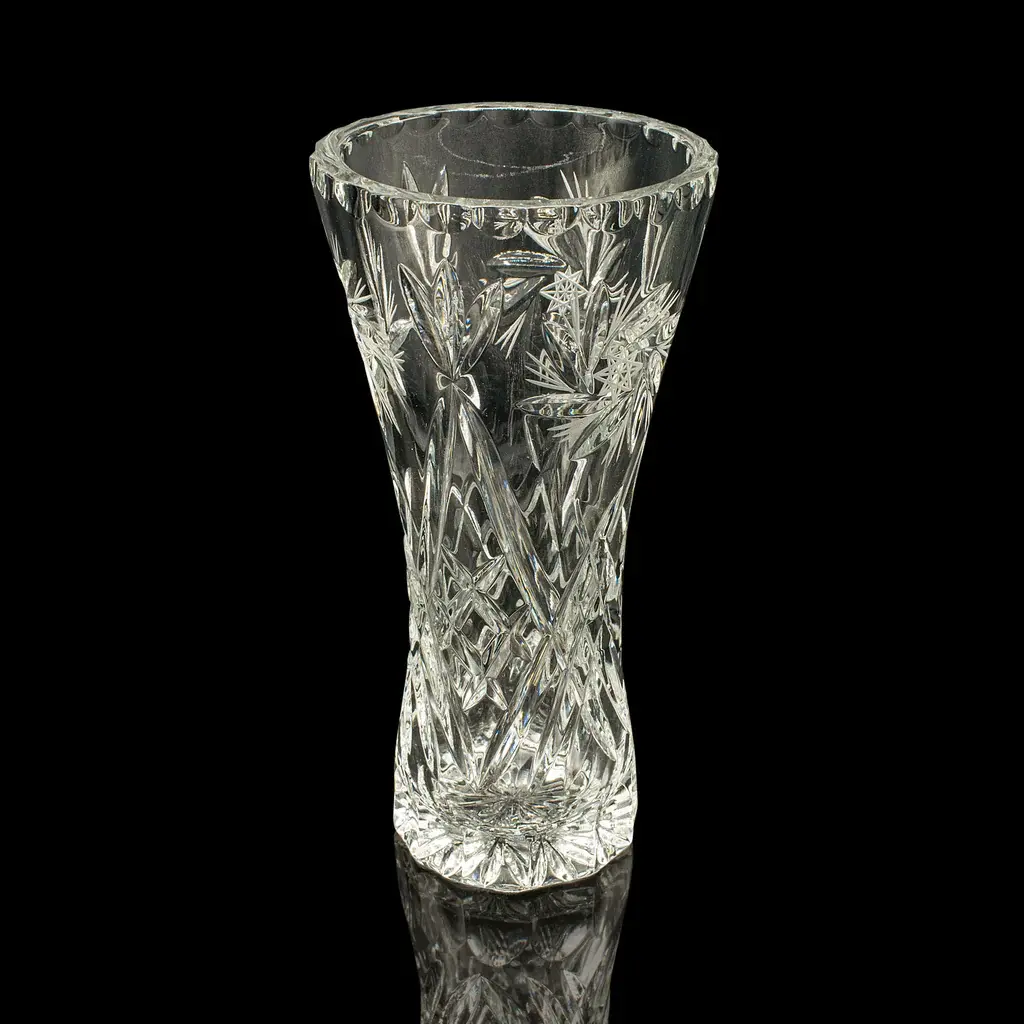 Vintage Crystal Flower Vase, English, Cut Glass, Bouquet, Sleeve, Circa 1940