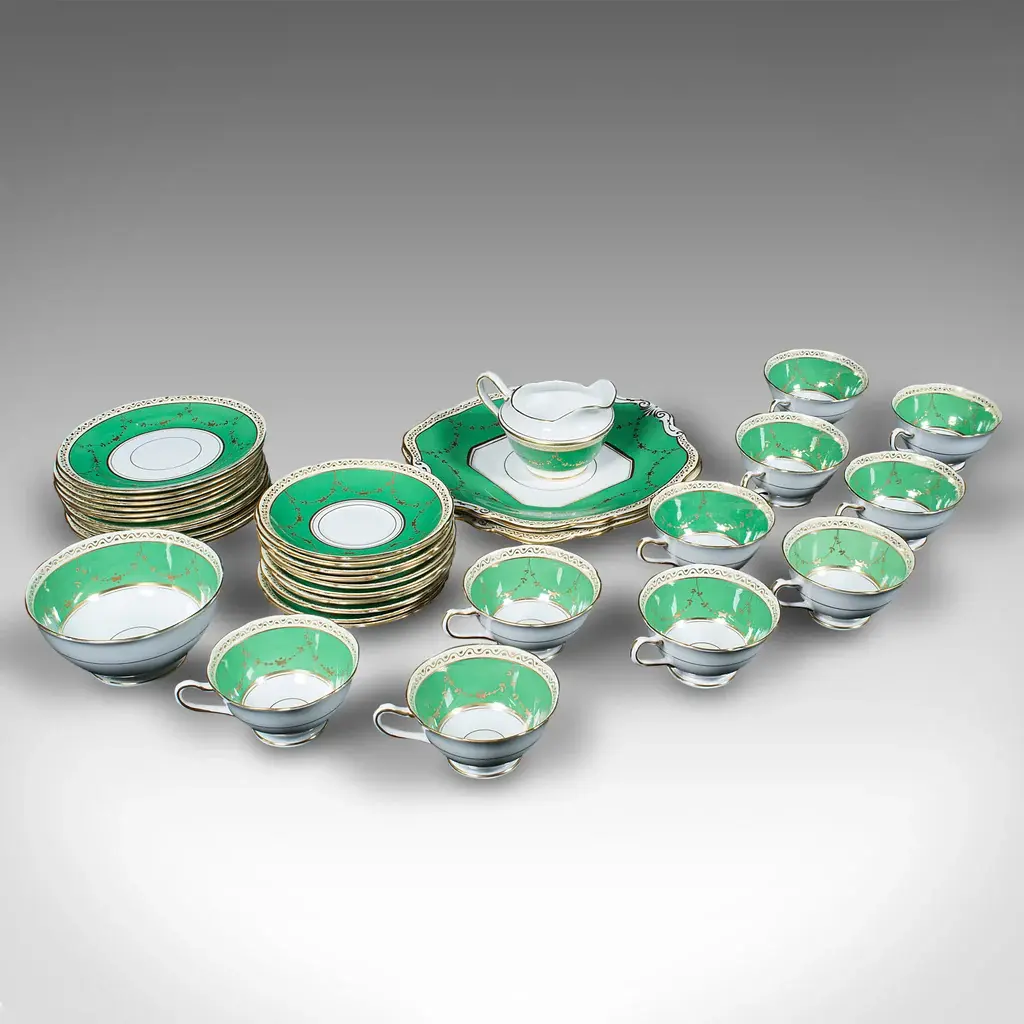 Vintage 10 Person Tea Set, English, Ceramic, Afternoon Service, Waring & Gillow