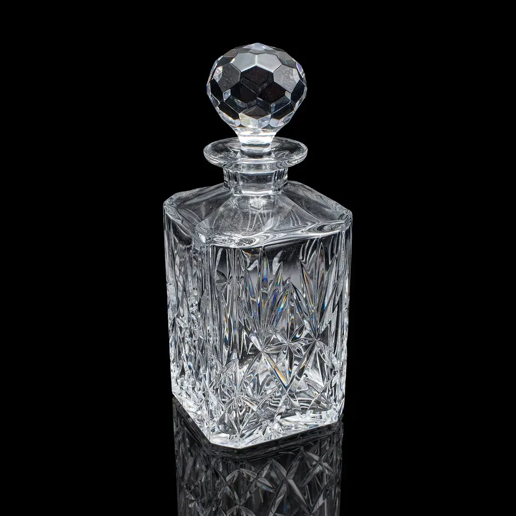 Vintage Scotch Decanter, English, Cut Crystal Glass, Whiskey, Bourbon, Spirits