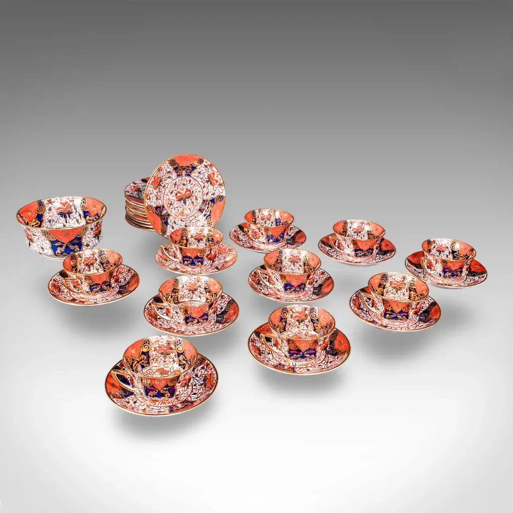 Antique 10 Person Afternoon Tea Service, English, Cup, Saucer, Bowl, Victorian