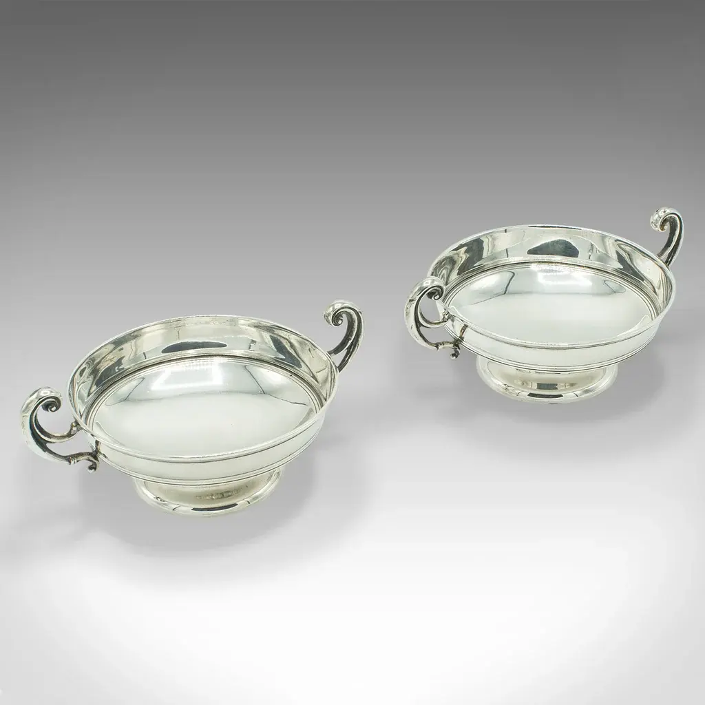 Pair Of Antique Bonbon Dishes, English, Sterling Silver, Serving Bowl